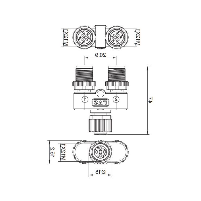 M12 5Pin母头/M12 3Pin公头+M12 2Pin公头、三通接头、645231